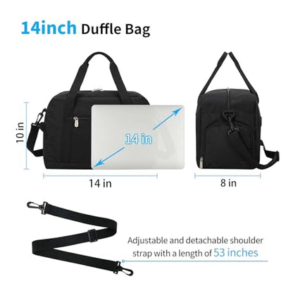 Apenze Small Gym Bag 14 inch lightweight Carry On Mini Duffel Bag with Shoe Compartment for Travel Sport - Black - color: Black