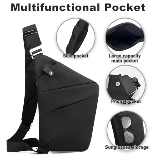 Anti Theft Travel Bag, One Shoulder Large Capacity Cross-body Bag Chest Fashion Lightweight Sling Bags for Travel Sports - color: Black, style: Left Shoulder