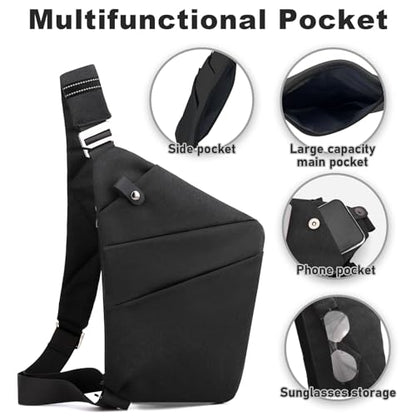 Anti Theft Travel Bag, One Shoulder Large Capacity Cross-body Bag Chest Fashion Lightweight Sling Bags for Travel Sports - color: Black, style: Left Shoulder