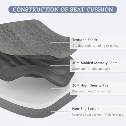 baibu Kitchen Chair Cushions Set of 2, Dual-Layer Patented Design Memory Foam Dining Chair Pads with Ties and Washable Cover, 2 Pack, 17" x 16" x 2", Grey - color: Grey, size: 2 Count (Pack of 1)