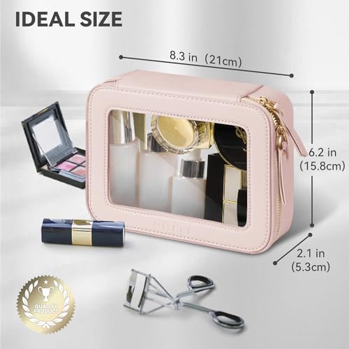 Prite Clear Makeup Bag Cosmetic Organizer Case Waterproof Travel Toiletry Bag Skincare Pouch with Golden Zipper(Pearlescent Pink) - color: Pearlescent Pink, size: Standard - Single Layer