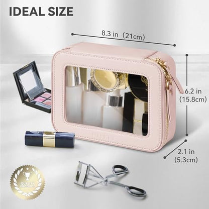 Prite Clear Makeup Bag Cosmetic Organizer Case Waterproof Travel Toiletry Bag Skincare Pouch with Golden Zipper(Pearlescent Pink) - color: Pearlescent Pink, size: Standard - Single Layer