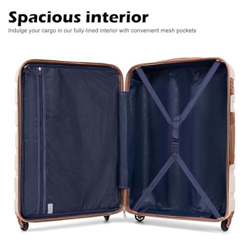 Coolife Luggage 3 Piece Set, Lightweight Durable Hardshell Suitcase set with 360° Spinner Wheels, TSA-approved Lock, Checked Family Travel Luggage sets, 20/24/28 Inch, Apricot White - color: Apricot White, size: 20in24in28in