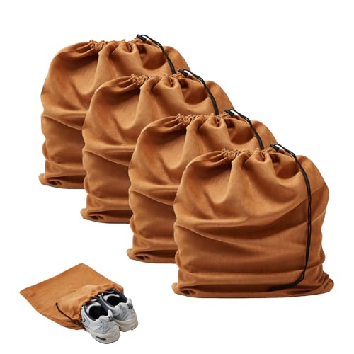 LAKE OF FIRE 4-Piece Travel Shoe Bags for Packing, 17.7" x 13.8" Dustproof Shoe Bags with Drawstring Closure,Washable & Reusable(Brown) - color: Brown