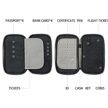 VanFn RFID Travel Passport Wallet, Family Passport Holder, Trip Document Organizer P.Travel Series - color: Grey