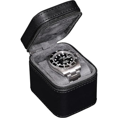 ROTHWELL Single Watch Travel Case | Compact PU Leather Protective Box with Microsuede Interior | Fits Watches & Smartwatches Up to 55mm (Black/Grey) - color: Black /Grey