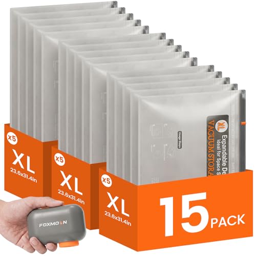 15 Pack XL Vacuum Storage Bags with Rechargeable Cordless Pump, Vacuum Seal Bags for Clothing, Bedding, Blankets, Pillows and Comforters, Space Saver Compression Bags for Luggage Packing and Moving - size: 15 Pack XL Size