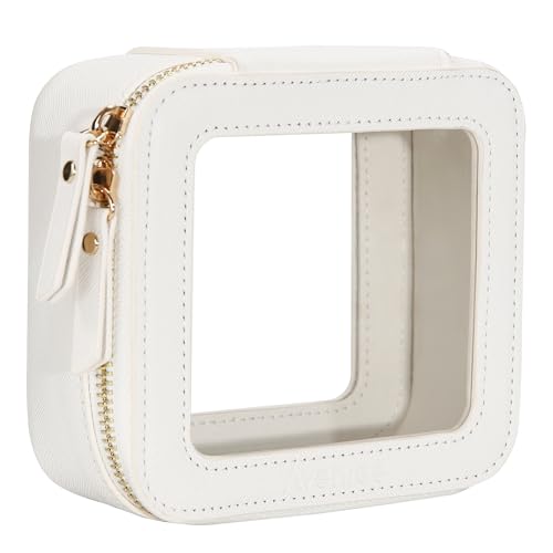 Aveniee Clear Makeup Bag Small, Mini Travel Toiletry Bag Cosmetic Bags Organizer, TSA Approved Clear Makeup Case Pouch with Zipper, Car Essentials for Women Men,White - color: Off-White, style: Mini Chic