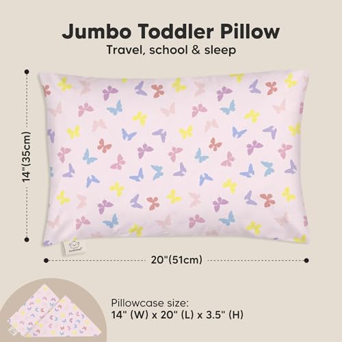 KeaBabies Organic Toddler Pillow with Pillowcase, Jumbo 14X20 - Soft Cotton Toddler Pillows for Sleeping - Machine Washable - Perfect for Travel, Toddler Bed Set (Flutter) - color: Flutter