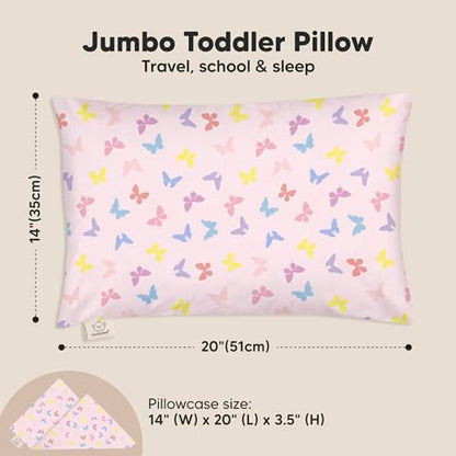 KeaBabies Organic Toddler Pillow with Pillowcase, Jumbo 14X20 - Soft Cotton Toddler Pillows for Sleeping - Machine Washable - Perfect for Travel, Toddler Bed Set (Flutter) - color: Flutter