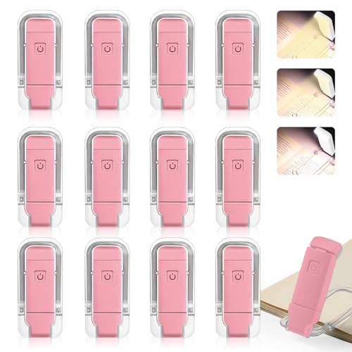 VZZNN 12 Pack Reading Light,Rechargeable Book Light for Reading in Bed,Clip-On Book Lights with 3 Color Temperature,Bulk Gifts for Book Lovers Kids Adults（Red） - color: Red