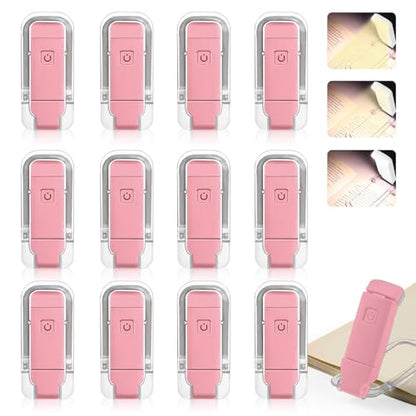 VZZNN 12 Pack Reading Light,Rechargeable Book Light for Reading in Bed,Clip-On Book Lights with 3 Color Temperature,Bulk Gifts for Book Lovers Kids Adults（Red） - color: Red