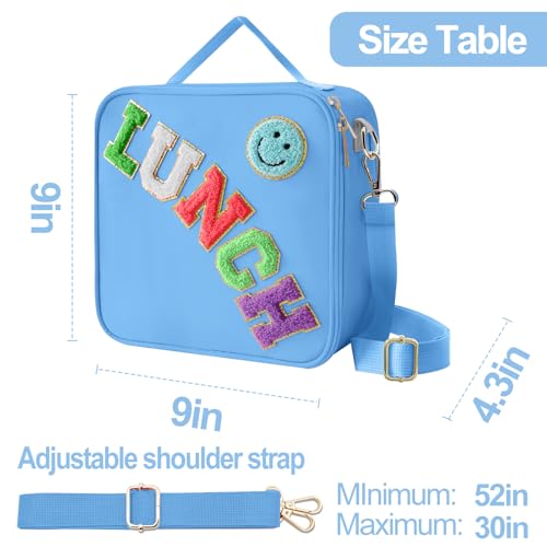 Insulated Lunch Bag With Adjustable Shoulder Strap, Nylon Preppy Lunch Box Large Insulated Lunch Bag Reusable Lunch Tote Bag with Smiley Preppy LunchBag for Girls School Travel Picnic (Dark blue) - color: Dark Blue