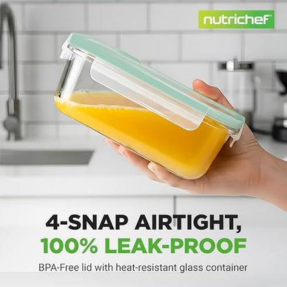 NutriChef 10 Piece Glass Food Storage Containers with Lids – 30 oz Meal Prep Containers Reusable Glass – Airtight Lunch Containers for Food Storage – Freezer to Oven Safe - Green - color: Green