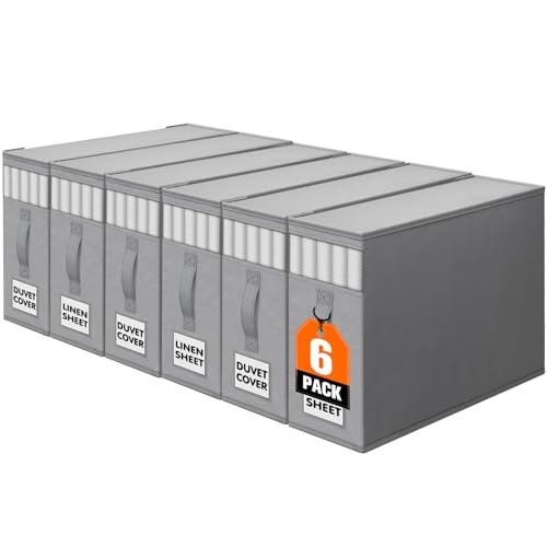 WOWBOX Sheet Organizers and Storage,Closet Bed Sheet Organizer Under Bed Storage and Organization with Label Cards & Clear Window for Bedding Sheets,Duvet Covers,Blankets (6 Pack，Gray) - color: Gray, size: 6 Pack