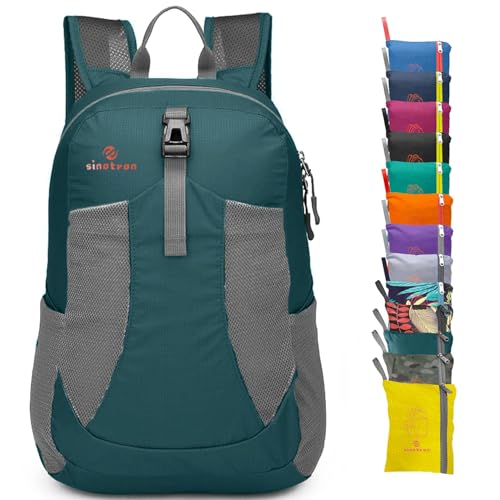 sinotron 22L Lightweight Packable Hiking Backpack, Small Hiking Backpack Day Pack for Women Men Travel Camping Vacation - color: Dark Green