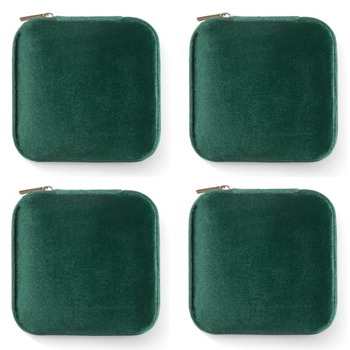 ZPROW Plush Velvet Travel Jewelry Case, Travel Jewelry Organizer, Jewelry Travel Case, Travel Jewelry Box, Small Jewelry Case, Jewelry Travel Box, Earring Organizer with Mirror - Emerald Green 4packs - color: Velvet 4 Pack - Emerald Green