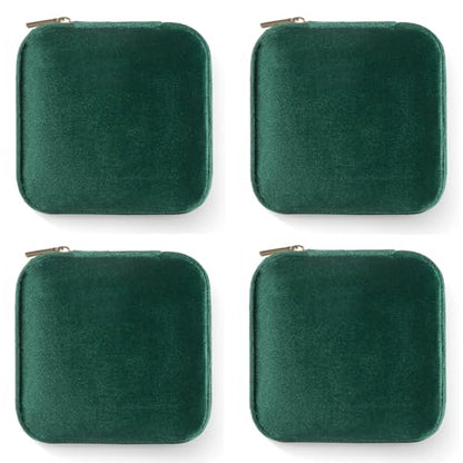 ZPROW Plush Velvet Travel Jewelry Case, Travel Jewelry Organizer, Jewelry Travel Case, Travel Jewelry Box, Small Jewelry Case, Jewelry Travel Box, Earring Organizer with Mirror - Emerald Green 4packs - color: Velvet 4 Pack - Emerald Green