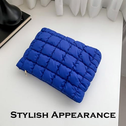 Puffy Quilted Makeup Bag for Women, Cosmetic Bag, Travel Toiletry Organizer Pouch Clutch (blue) - color: blue