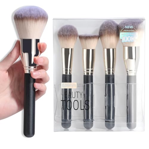 BS-MALL Soft Professional Makeup Brush Set - 4 Pcs Travel-friendly Brushes Including Foundation Brush for Liquid Makeup, Powder Brush & Blush Brush,Daily use (Black Silver) - color: Black Silver