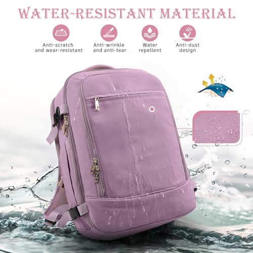 Rinlist Carry on Backpack, Flight-approved Backpack for Traveling, 40L Personal Item Travel Backpack, Purple - color: Purple