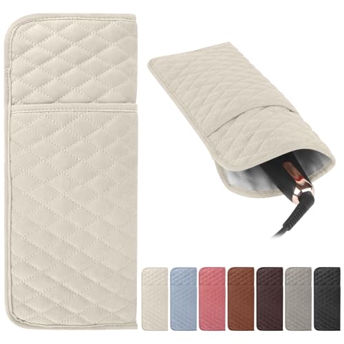 Heat Resistant Hair Tools Organizer Bag Portable Travel Storage Cover Pouch for Hair Straighteners, Curling Irons, Flat Irons and Hot Styling Tools(13.8" x 5.5") - color: Camel