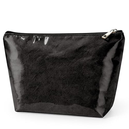 WLLWOO PVC Waterproof Makeup Bag Kraft Paper Cosmetic Bag Travel Toiletry Zipper Pouch Organizer for Women Purse - color: PVC-Black