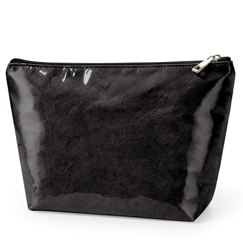 WLLWOO PVC Waterproof Makeup Bag Kraft Paper Cosmetic Bag Travel Toiletry Zipper Pouch Organizer for Women Purse - color: PVC-Black