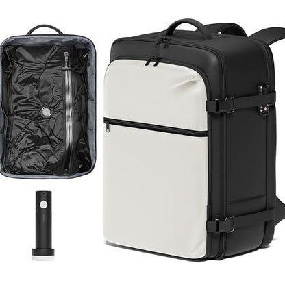 SUOCO Travel Vacuum Backpack with Portable Electric Pump, 45L Carry On Compression Seal Travel Backpack with Vacuum System, Traveling Packing Luggage Suitcase, White - color: White