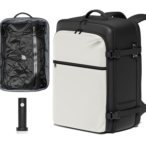 SUOCO Travel Vacuum Backpack with Portable Electric Pump, 45L Carry On Compression Seal Travel Backpack with Vacuum System, Traveling Packing Luggage Suitcase, White - color: White