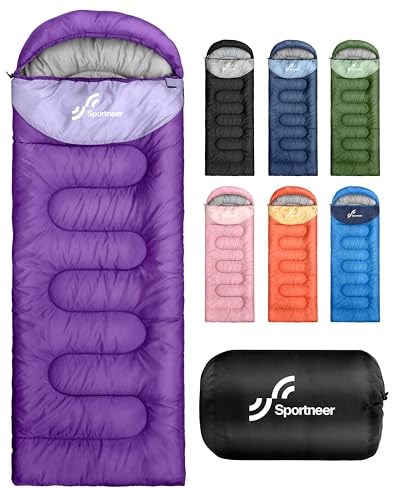 Sportneer Sleeping Bag for Adults & Kids, Cold Weather & Warm Waterproof Camping Sleeping Bag, Compact Portable for Camping Hiking & Travel - color: Purple + Light Purple, size: 3.3lbs, 50-80℉