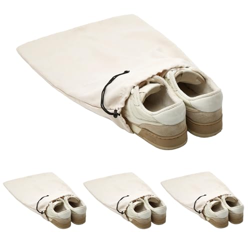 LAKE OF FIRE 4-Piece Travel Shoe Bags for Packing, 17.7" x 13.8" Dustproof Shoe Bags with Drawstring Closure,Washable & Reusable(Beige) - color: Beige