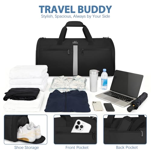 Garment Bags for Travel,50L Carry on Convertible Garment Duffle bag with Shoulder Strap,3 in 1 Hanging Suit Travel Bag with Shoulder Strap - color: Black