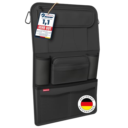 ATHLON TOOLS car seat organizer with integrated tablet holder - Reinforced back - with extra pen pocket - for business and children - Designed in Germany