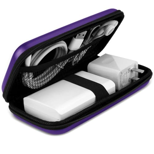 iMangoo Travel Essential Electronics Organizer Pouch Charger Case, Shockproof Dual Zipper Power Bank Cables Tech Accessories Purse, Men & Women Travel Must Have Storage Bag, 6.5x3.2x1 inch Purple - color: Purple, size: Small