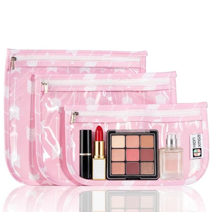 HIONXMGA TSA Approved Toiletry Bag, Set of 3 Clear Travel Toiletry Bag Quart Size Zipper Travel Pouch, Waterproof Makeup Cosmetic Bag for Women Men Kids Toiletries Carry on, Arrow B - color: Arrow B, Mixed Sizes