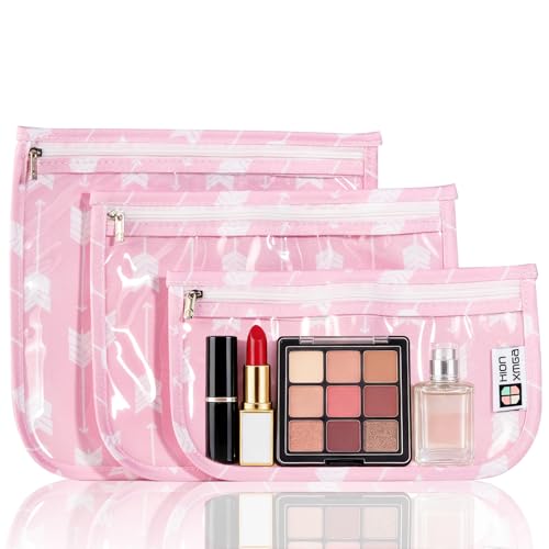 HIONXMGA TSA Approved Toiletry Bag, Set of 3 Clear Travel Toiletry Bag Quart Size Zipper Travel Pouch, Waterproof Makeup Cosmetic Bag for Women Men Kids Toiletries Carry on, Arrow B - color: Arrow B, Mixed Sizes