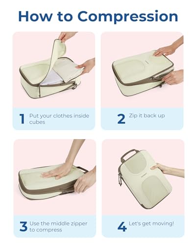 BAGSMART Compression Packing Cubes, 6 Set Packing Cubes for Suitcases, Lightweight Suitcases Organizers Bag Set & Compression Travel Cubes, Travel Essentials Packing Organizers - color: 02-White Opal