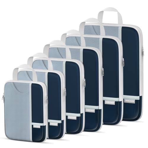 Percover Compression Packing Cubes for Travel, 6-Piece Structured Compression Organizer Set for Organized Packing & Carry-On Luggage, Navy Blue - color: Navy Blue, size: 6 Set