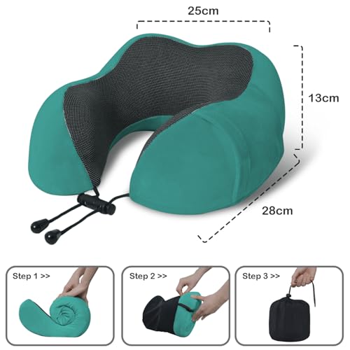 Travel Pillow, Memory Foam Neck Pillow for Traveling, U Shape Neck Pillow Airplane Portable Flight Pillow Travel Kit with 5D Contoured Eye Masks and Earplug for Plane Train Car Home Office - color: Green