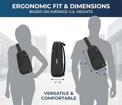 Anti-Theft Classic Crossbody Sling Bag, RFID-Blocking, Slash-Resistant with Locking Zippers for Travel & Everyday City Use - color: Black