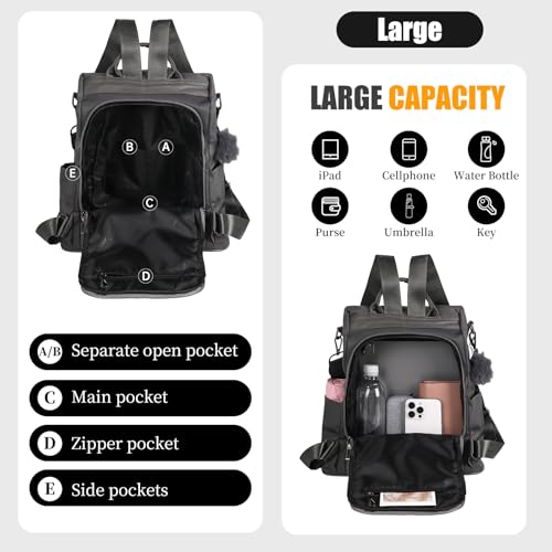 PINCNEL Women Backpack Purse Waterproof Nylon Anti-theft Rucksack Lightweight Shoulder Bag - color: Gray, size: Large