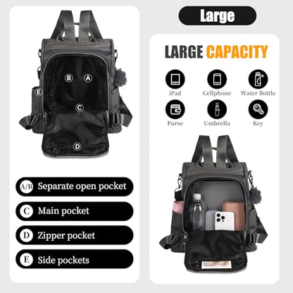 PINCNEL Women Backpack Purse Waterproof Nylon Anti-theft Rucksack Lightweight Shoulder Bag - color: Gray, size: Large