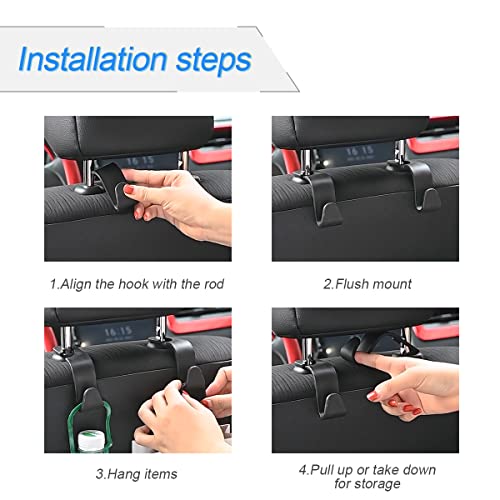 Car Back Seat Headrest Hooks, 4 Pack Black Stylish Back Seat Hanger for Car Handbag Clothes Coats Grocery Bags, Car Interior Accessories (Black2) - color: Black2