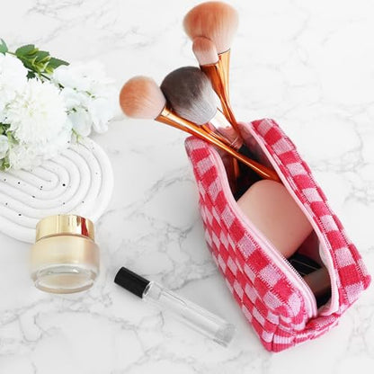 ZLFSRQ 6Pcs Checkered Pencil Case Cute Pencil Pouch for Teens Checkered Makeup Bag Pink Medium Travel Cosmetic Bag Makeup Pouch for Purse Aesthetic Trendy Zipper Toiletry Bags Organizer - color: Checkered 6Pcs M Pink
