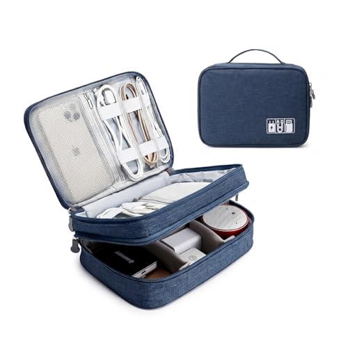 mygreen Electronic Accessories Organizer Bag, Waterproof Double Layer Travel Storage Case with Adjustable Padded Dividers, Portable Hard Pouch for Cables, Charger, Power Bank, Phone, Hard Drive Blue - color: Dark Blue 1, size: 9 inch