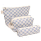 3 Pcs Canvas Makeup Bag Set Checkered Cosmetic Pouch for Women Travel Toiletry Bag Cute Makeup Organizer Purse Pouch Preppy Pencil Case with Zipper (Checkered Blue) - color: Checkered Blue