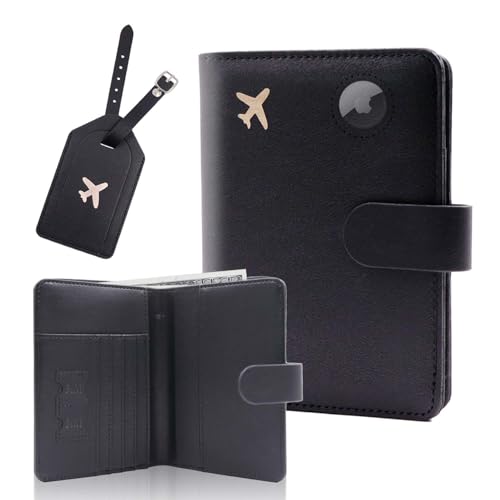 Melsbrinna Rfid Passport Holder for Travel women/Men Set Travel Suitcase Tag, Cute Passport Wallet Rfid Blocking Card Slots, Rfid Passport Cover/CaseTravel Wallet (A-black) - color: A-black