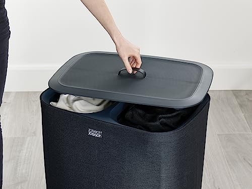 Joseph Joseph Tota 90 liter/23.8 gallon Laundry Hamper Separation Basket with lid, 2 Removable Washing Bags with Handles - Dark Blue - color: Dark Blue, style: Dual Compartment 90L