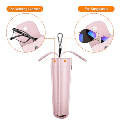 FINTIE Double Glasses Case with Carabiner Hook, Portable Vegan Leather Eyeglass Case Anti-scratch Sunglasses Pouch - color: Rose Gold